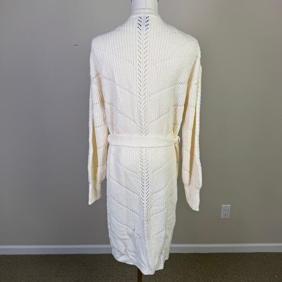 Pink Rose Long Cable Knit Belted Cardigan Sweater US Women's M - Picture 2 of 6